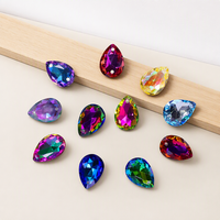 Strass en verre Selina Crystal Waterdrop Drop brillants, cousus à la main, à double trou, écologiques, à dos pointu 3D, pour robes de mariée et de soirée