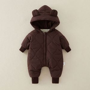 Custom Newborn Baby Bear Ear Hooded Romper Infant Baby Fleece Zipper <b>Snowsuit</b> Warm Winter Onesie Baby Warm Clothes - Product Image 2