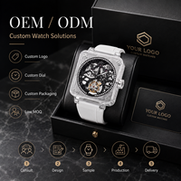 Montres mécaniques automatiques de Tourbillon carré de luxe pour hommes horloge de montre-bracelet de Sport en caoutchouc squelette lumineux