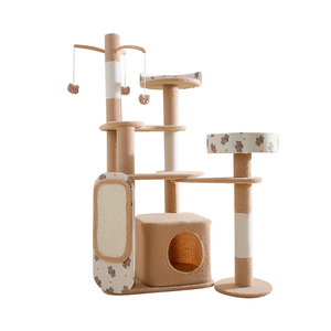 Sisal Cat <span class=keywords><strong>Scratching</strong></span> Multi-Layer Kucing Besar Furnitur Menara Beruang Rotan Buatan Modis Pohon Kucing Krem - Product Image 4
