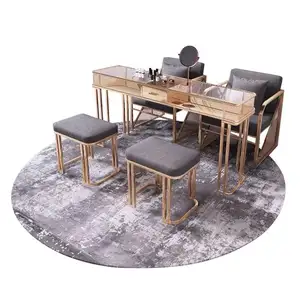 Table à ongles et chaise en fer, modèle de luxe, ensemble de manucure en verre, pour hommes