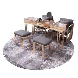 Mesa de uñas de hierro y mármol, juego de mesa y silla para manicura de hombre