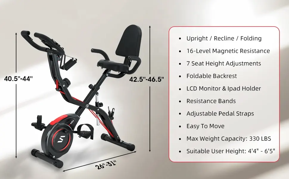 Snode XB10 X-bike Exercise Bike Portable Adults Bike Folding System Backrest Adjustment 16 levels with Resistance