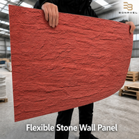 Revêtement mural en pierre flexible 3D texturé, panneau mural en ardoise rouge ultra-fin et léger, revêtement souple MCM pour murs intérieurs et extérieurs