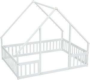 Детская кровать-домик Bellemave Modern Full Size из дерева для девочек и мальчиков с ограждением, белая - Product Image 6