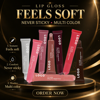 Gloss à lèvres liquide polypeptidique sans logo personnalisé, enrichi en minéraux, multivitamines et huile de jojoba, formule hydratante et non collante, tube de 10 ml