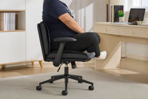 Criss Cross Chair with Flip-Up Armrests, Modern Green <b>Leather</b> Office Chair, Ergonomic, Cross Legged, Adjustable Height - Product Image 6