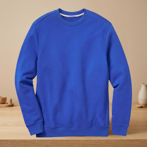 เสื้อสเวตเชิ้ตคอกลมผ้าฝ้ายสีน้ำเงินรอยัลสำหรับผู้ชาย ทรงปกติ สีพื้น ผ้าถัก สวมใส่สบายๆ สำหรับฤดูใบไม้ร่วง - Product Image 3