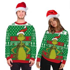 grinch natal camisola Suppliers-Suéter unissex grpolegada plus size, tamanho grande, roupas feitas de natal, de 2022, para inverno