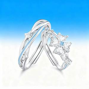 Anillos De Pareja Silver Plated Zircon Four-leaf Clover <b>Couple</b> <b>Rings</b> Glow in Dark Luminous Adjustable Open <b>Ring</b> Wedding Band - Product Image 3