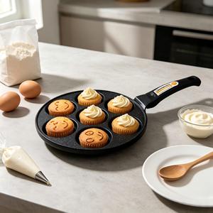Piastra Classica Ecologica per Bistecche con Manico <span class=keywords><strong>in</strong></span> Bachelite e Base <span class=keywords><strong>in</strong></span> Legno, Padella e Stampo per Takoyaki a 7 Fori <span class=keywords><strong>in</strong></span> <span class=keywords><strong>Ghisa</strong></span>, Compatibile con Gas e Induzione - Product Image 2