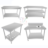 Meja Kerja Dapur Stainless Steel 201 304 Berkualitas Tinggi 2 3 4 Tingkat dengan Rak Pendingin, Talenan, dan Backsplash