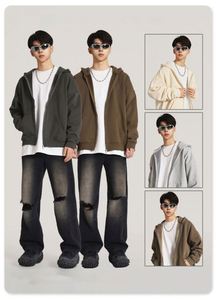 H5417 New Arrivals Custom Heavyweight 420g <b>Fleece</b> <b>Liner</b> Zipper Hoodies Plain Oversized Zip up Hoodies - Product Image 5