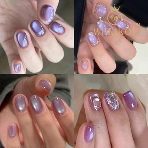 Professional HEMA Free Ice Glass Jelly Purple Cateye <strong>Nail</strong> Gel <strong>Polishes</strong> Shimmer <strong>Glitter</strong> Cat Eye <strong>Nail</strong> <strong>Polish</strong> with Logo - Product Image 2