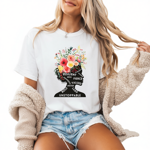 T-Shirt da Donna Unstoppable con Stampa Floreale, 100% Cotone, Girocollo, Vestibilità Regolare, Casual, Primavera-Estate, Design Empowering - Product Image 1