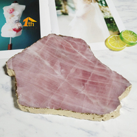 Grand Plateau à Fromage en Agate Quartz Rose Pierres Précieuses Dessous de Verre/Plateau en Quartz Rose