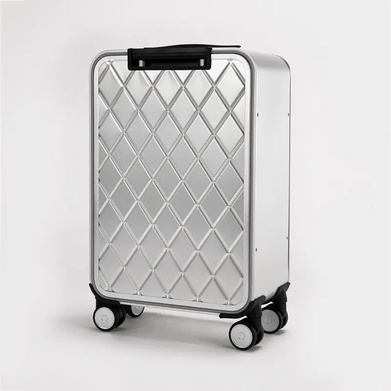 Valise à chariot en alliage d'aluminium et magnésium, valise tout en métal avec couverture frontale ouverte