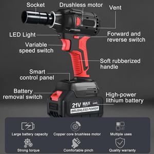 Clé à chocs sans fil 21V 400N.m couple maximal 3000 tr/min vitesse 4.0Ah batterie Li-ion 6 pièces prises de courant - Product Image 3