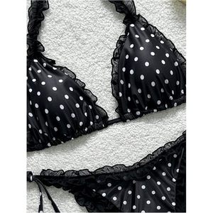 FOXA Women's 2 Piece Polka Dot <b>Bikini</b> Set Halter Triangle Ruffle Swimwear <b>String</b> Tie Side Bathing Suit - Product Image 3