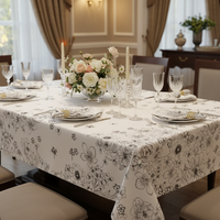 Nappe Moderne Imprimée Printemps-Été 52x70 Pouces Rectangulaire Noire Motifs Fleurs Sauvages Polyester Texturé Résistante à l'Eau Anti-Plis