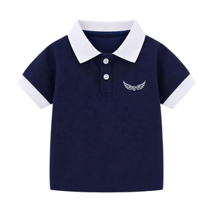 Chemise à manches courtes bleu marine pour homme, col blanc, poignets unis, tissu popeline tricoté décontracté, respirant, 100% coton - Product Image 1