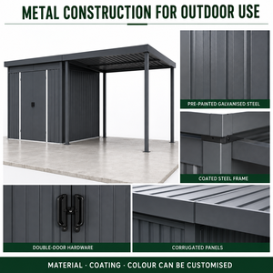 Metal Garden Storage Shed with Lean-To Carport Canopy Galvanised Steel Outdoor Flat Pack Kit Wholesale Australia - Product Image 4