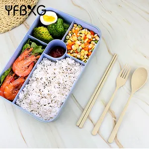 Moderne faltbare Frische Konservierung Weizen faser Stroh Kunststoff Bento Lunchbox 5 Fach Lebensmittel behälter