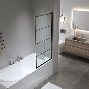 Grille noire Offre Spéciale facile à nettoyer panneau de verre unique charnière à pivot écran de douche écran de <span class=keywords><strong>baignoire</strong></span> - Product Image 1