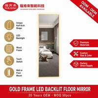 Miroir pleine longueur Fullkenlight de luxe avec éclairage LED, cadre doré, à fixer au mur, pour dressing et vanité
