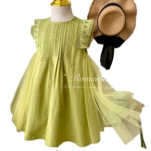 2023 summer new design infant girls' sleeveless dresses toddler kids green tutu dress clothing 422