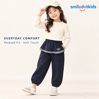 Smiledotkids Pantalons de jogging personnalisés pour enfants, bleu marine, à carreaux, avec volants, doux, OEM ODM, pour tout-petits garçons et filles, vente en gros, nouveauté