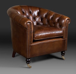 Sillón clásico cómodo y lujoso Silla de cuero genuino Club Lounge Cigar Leather - Product Image 1