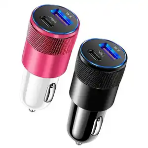 Adaptor pemantik rokok USB PD 15W, adaptor pemantik rokok logam Port Ganda 3,1 A 15W, pengisian daya Cepat di mobil