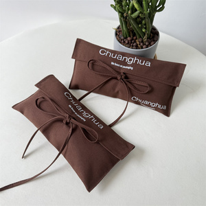 CH Custom Logo Luxury Brown Cotton Linen <b>Envelope</b> Handbag Dust Bag with Bow-Tie Flap Cotton Pouch Clothing <b>Gift</b> Packaging Bag - Product Image 4