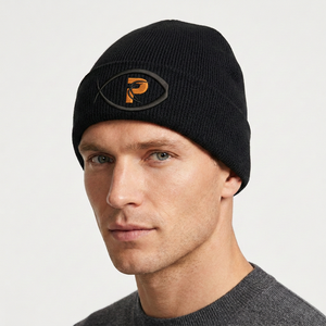 Custom Knit Cuffed 100% Acrylic Slouchy Beanie Image Style Unisex Adult Size Street Wear Private Woven Label Logo <b>Prime</b> Bags - Product Image 1