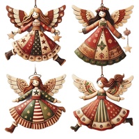 Décoration de Noël en bois de style européen, pendentif créatif vintage en forme d'ange, décoration à suspendre à l'arbre