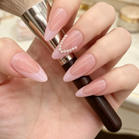Faux ongles à presser en ABS, réutilisables, rose, style French manucure, perle, amande, vente en gros, OEM, étiquette privée, fournitures de salon