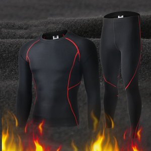 Ensemble de sous-vêtements thermiques de sport pour hommes, respirant, réversible, coupe-vent, en polaire, pour l'automne et l'<span class=keywords><strong>hiver</strong></span>, haut et pantalon de cyclisme, vêtements de sport - Product Image 1