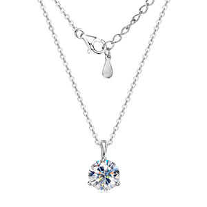 Collana <span class=keywords><strong>con</strong></span> Pendente <span class=keywords><strong>Solitario</strong></span> in Moissanite Colore D Certificato, Tre Griffe, <span class=keywords><strong>con</strong></span> Catena in Argento Sterling 925 - Product Image 1