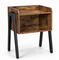 Table de chevet rustique à rangement ouvert, table de chevet industrielle en bois avec pieds en métal, table d'appoint à compartiment ouvert pour chambre à coucher