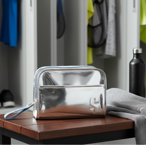 Pochette à maquillage argentée métallisée, trousse de toilette portable pour retouches quotidiennes et voyages - Product Image 5