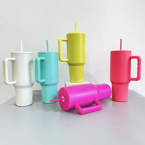 Gobelet en acier inoxydable de 40 oz <span class=keywords><strong>avec</strong></span> <span class=keywords><strong>couvercle</strong></span> <span class=keywords><strong>plat</strong></span>, poignée et <span class=keywords><strong>couvercle</strong></span> à paille, couleur mate brillante, pour sublimation par transfert thermique - Product Image 5