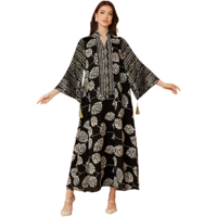 Kaftan Abaya Marocain Élégant pour Femme, Longue Robe Brodé de Paillettes à Manches Longues, en Polyester Respirant, Motif Floral, Idéal pour Mariage