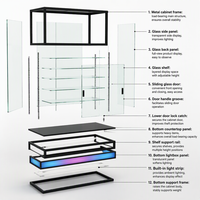 Vitrine murale en verre LED, finition noire mate, revêtement en poudre, pour centre commercial, supermarché