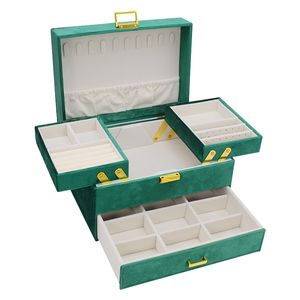 Bán Buôn Tùy Chỉnh Kim Loại Khóa Gấp Nhung Đồ Trang Sức Lưu Trữ Quà Tặng Trường Hợp Sang Trọng Màu Xanh Lá Cây Lớn Bilayer 1 Ngăn Kéo Hộp Đồ Trang Sức Tổ Chức - Product Image 5