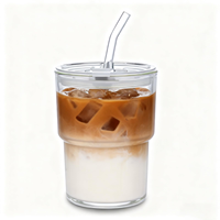Gobelet en verre de 13 oz avec paille et couvercle hermétique, réutilisable, pour café glacé, verre à café à paroi épaisse