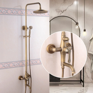 Juego de Ducha Redondo de Estilo Europeo Antiguo, Montado en la Pared, con Cabezal de Ducha de Lluvia y Rociador Superior, Acabado Cepillado, Sin Fuente de Alimentación - Product Image 1