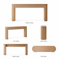 Table console en bois cannelé de style Japandi moderne, table d'entrée de luxe à lattes avec 2 tiroirs pour couloir, hôtel, salon, projet