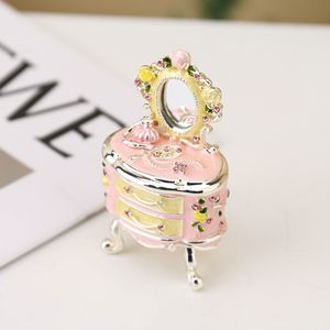 โต๊ะเครื่องแป้ง SHINNYGIFTS ดีไซน์เฉพาะตัว พร้อมกระจก กล่องใส่ของกระจุกกระจิกเคลือบสีมือ กล่องโลหะประดับอัญมณีแบบมีบานพับ เหมาะสำหรับเป็นของขวัญสำหรับครอบครัว - Product Image 3