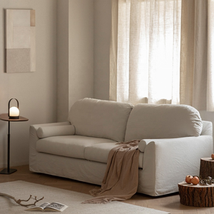 Divano in Tessuto di Lino Bianco Stile Giapponese Wabi Sabi Nordico per Due o Tre Persone, Sfoderabile e Lavabile, Arredamento Compatto - Product Image 1